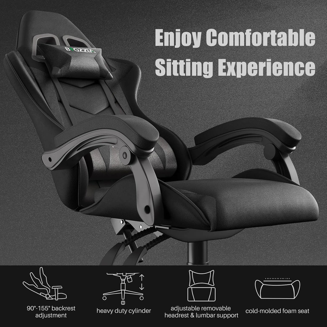 Leather Computer Desk Gaming Chair with Headrest and Lumbar Support - Swane Shop