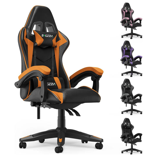 Leather Computer Desk Gaming Chair with Headrest and Lumbar Support - Swane Shop