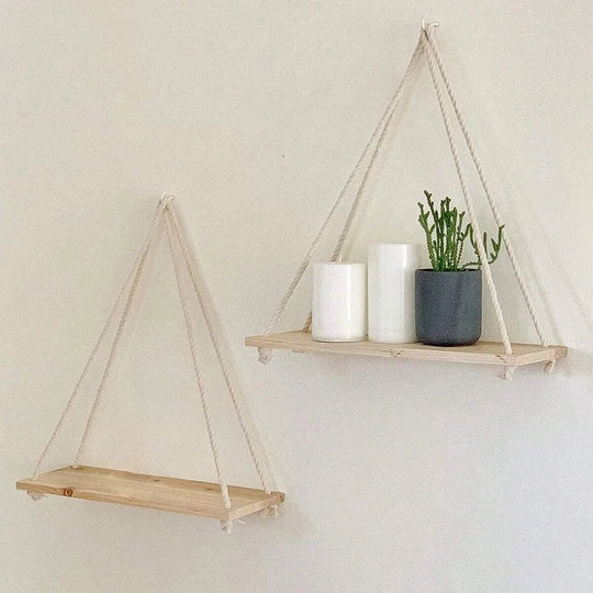 Hanging Hemp Rope Wooden Shelve Decor - Swane Shop