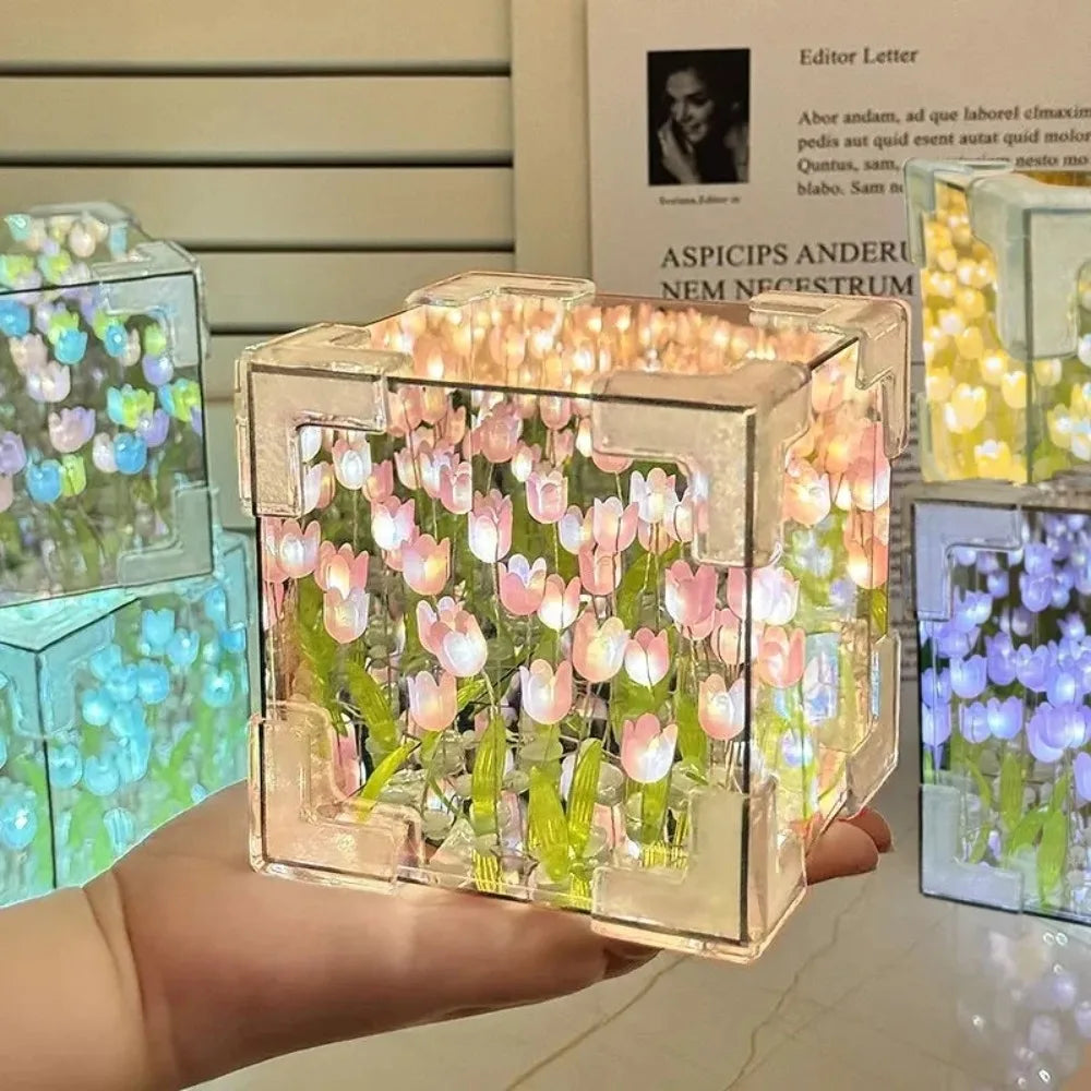 DIY Tulip Mirror Cube Night Light Handmade Craft - Swane Shop