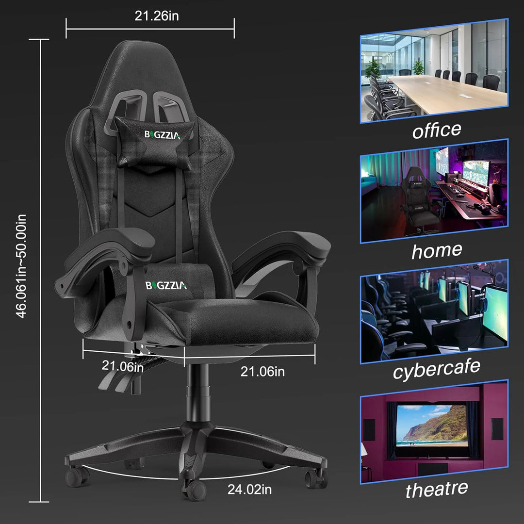 Leather Computer Desk Gaming Chair with Headrest and Lumbar Support - Swane Shop