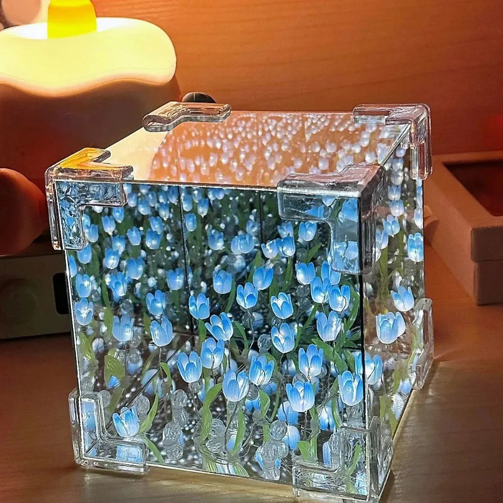 DIY Tulip Mirror Cube Night Light Handmade Craft - Swane Shop